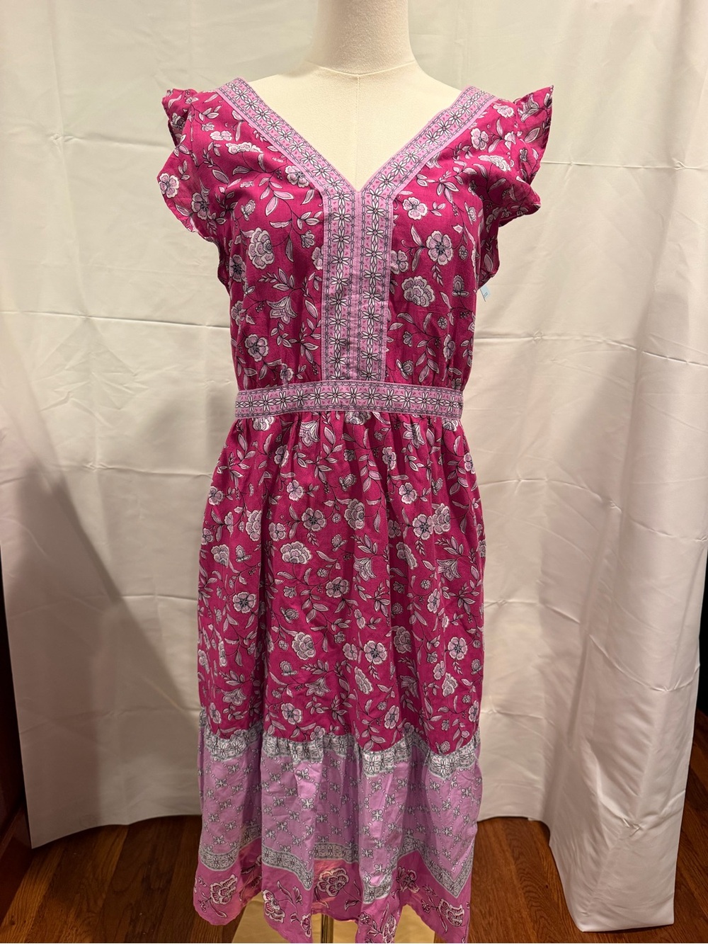 NWT Ann Taylor Loft Women's Pink Floral V-Neck Midi Dress